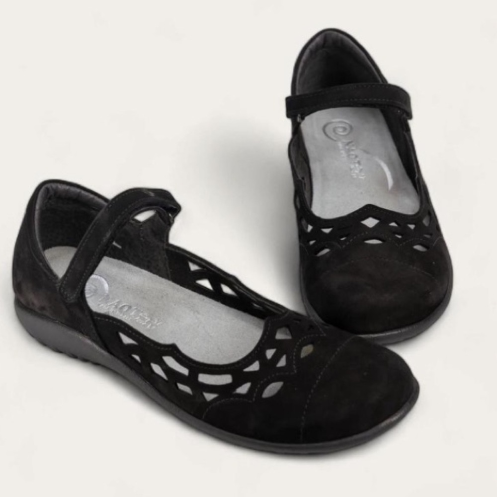 NAOT Agathis Black Velvet Nubuck Leather Comfort Mary Jane Flats